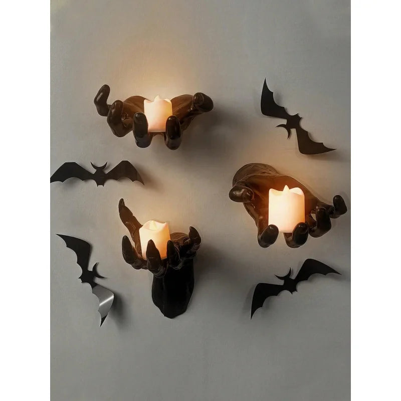 Wall Mounted Creepy Hands with Lighted Candles – Spooky Gothic Halloween Decoration & Hanging Wall Art for Home