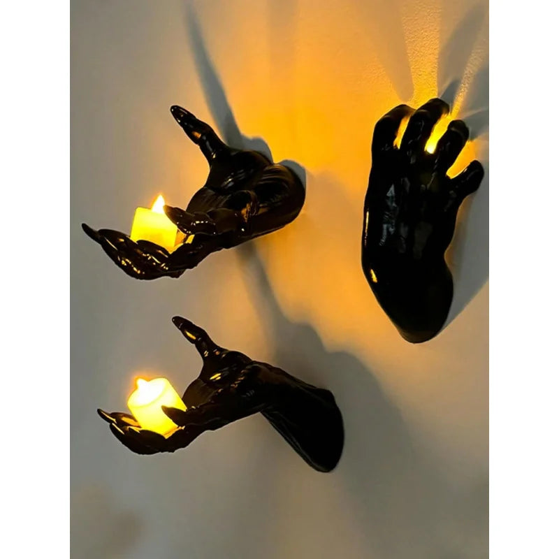 Wall Mounted Creepy Hands with Lighted Candles – Spooky Gothic Halloween Decoration & Hanging Wall Art for Home