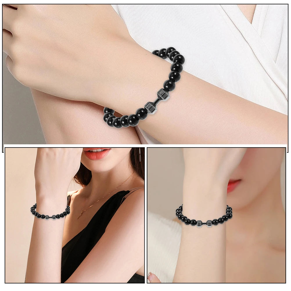 Exercise Wrist Weight Bracelet for Men — Black Dumbbell Beads, Zinc Durability