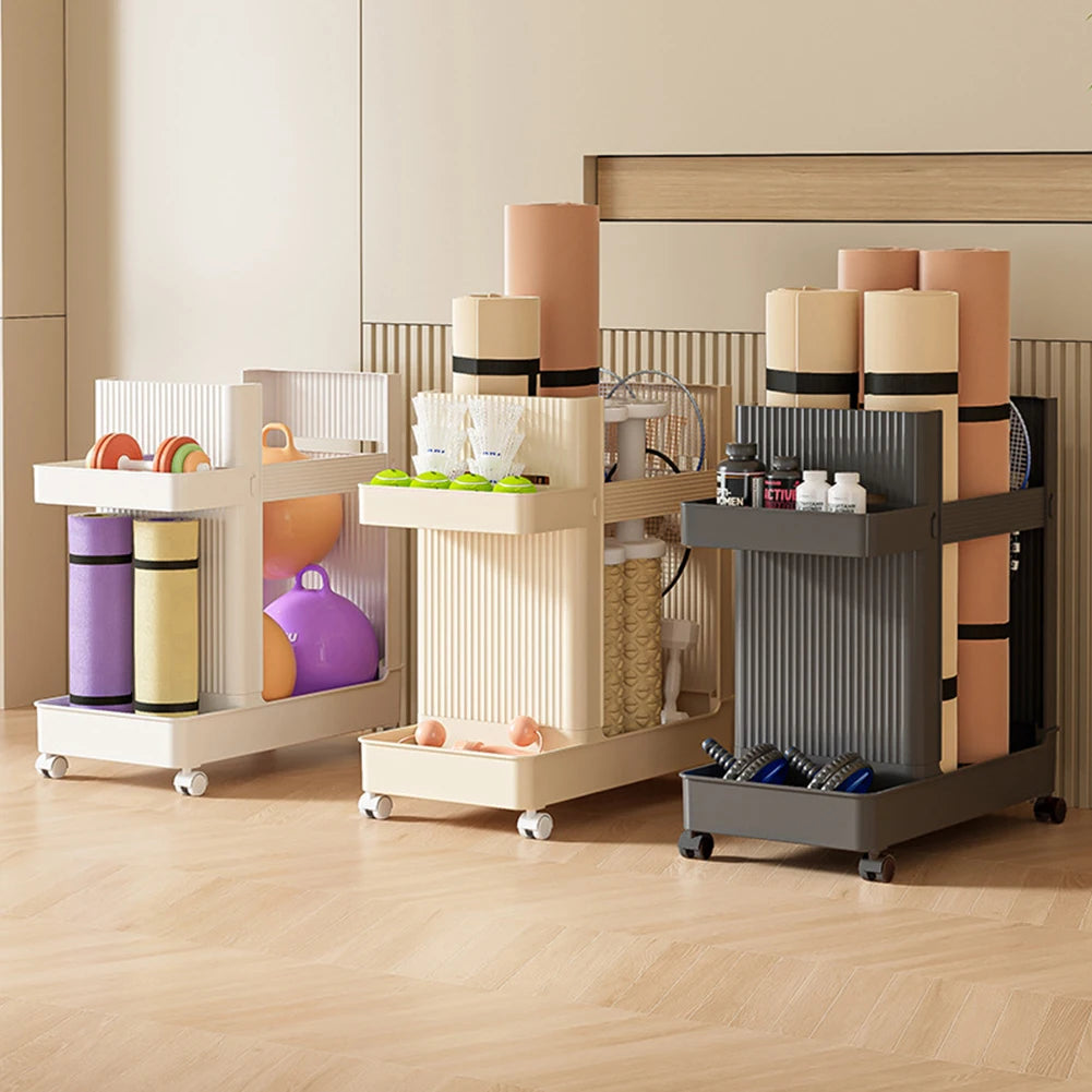 Gym Equipment Holder with Wheels – Sports Equipment Storage Rack, Yoga Mat Storage Basket, Fitness Tools Organizer