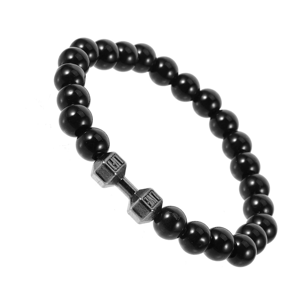 Exercise Wrist Weight Bracelet for Men — Black Dumbbell Beads, Zinc Durability