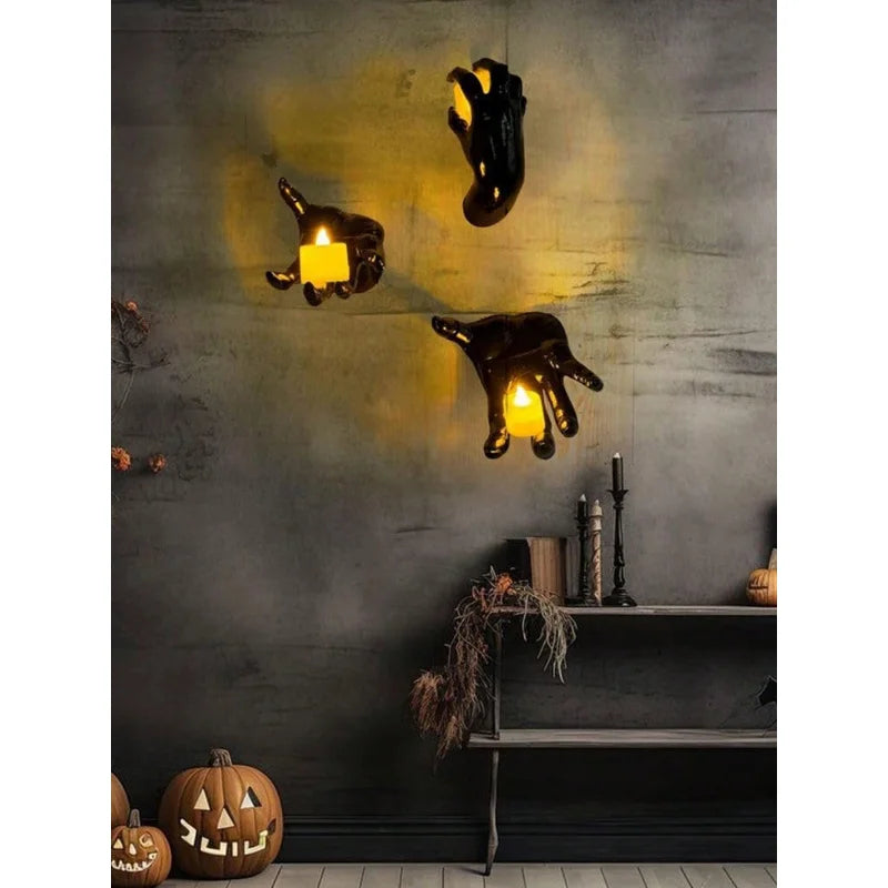Wall Mounted Creepy Hands with Lighted Candles – Spooky Gothic Halloween Decoration & Hanging Wall Art for Home