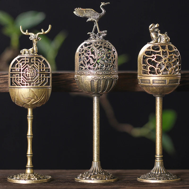 Metal Magpie Hollow Lamp – Sandalwood Fragrance Censer, Smoking Backflow Incense Holder, Tea House Ornaments for Study Room & Home Decor