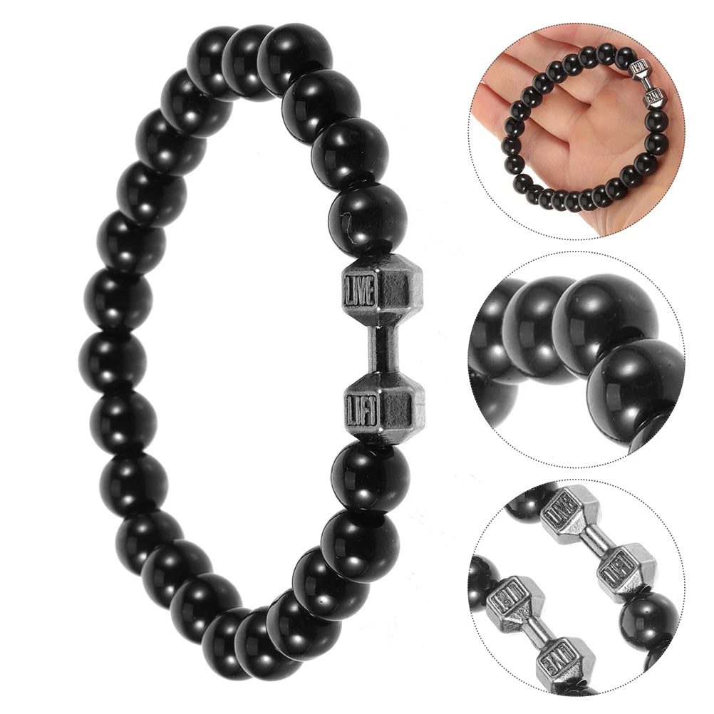 Exercise Wrist Weight Bracelet for Men — Black Dumbbell Beads, Zinc Durability