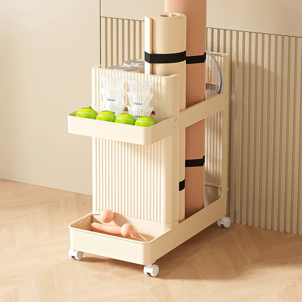 Gym Equipment Holder with Wheels – Sports Equipment Storage Rack, Yoga Mat Storage Basket, Fitness Tools Organizer