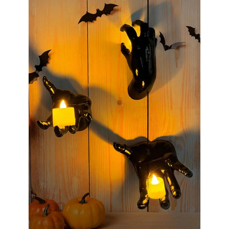 Wall Mounted Creepy Hands with Lighted Candles – Spooky Gothic Halloween Decoration & Hanging Wall Art for Home