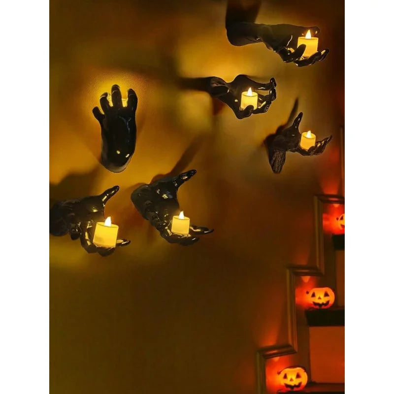 Wall Mounted Creepy Hands with Lighted Candles – Spooky Gothic Halloween Decoration & Hanging Wall Art for Home